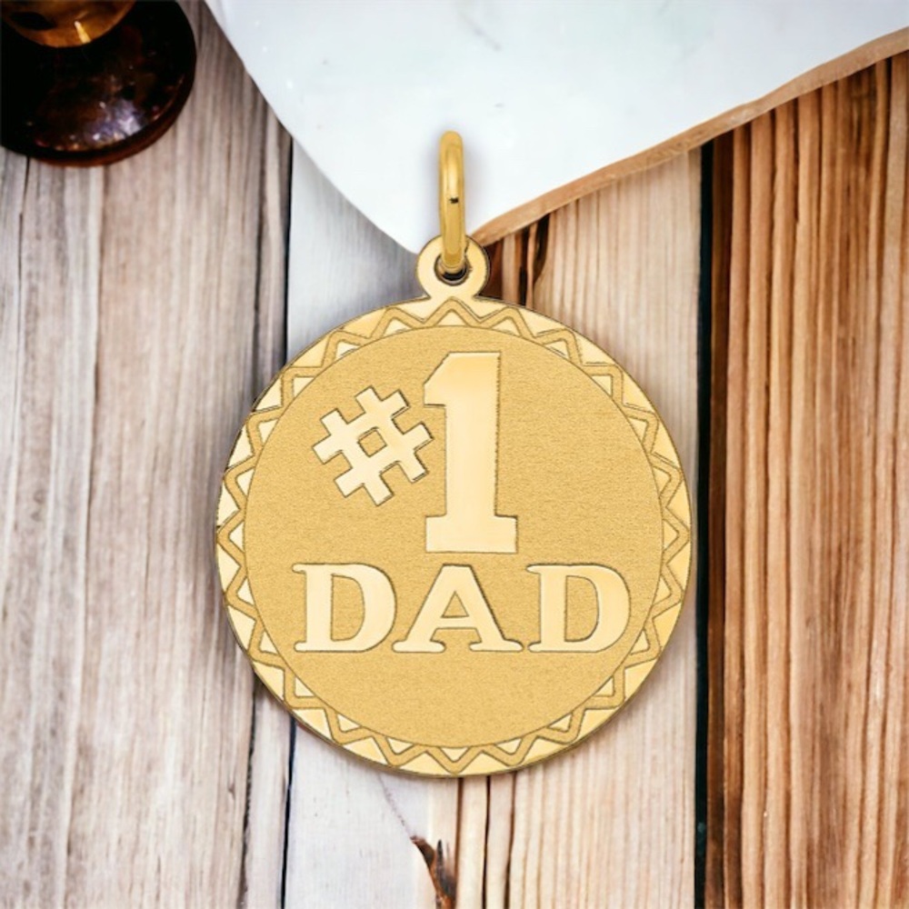 14k Yellow Gold #1 Dad Disc Medal Pendant 19mm diameter x 25mm high Father's Day